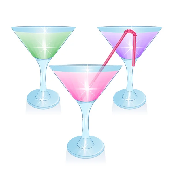 Eine Reihe alkoholischer Cocktails auf weißem Hintergrund. Holiday Club Party Sommercocktails, Cocktailgläser. Designelemente — Stockvektor