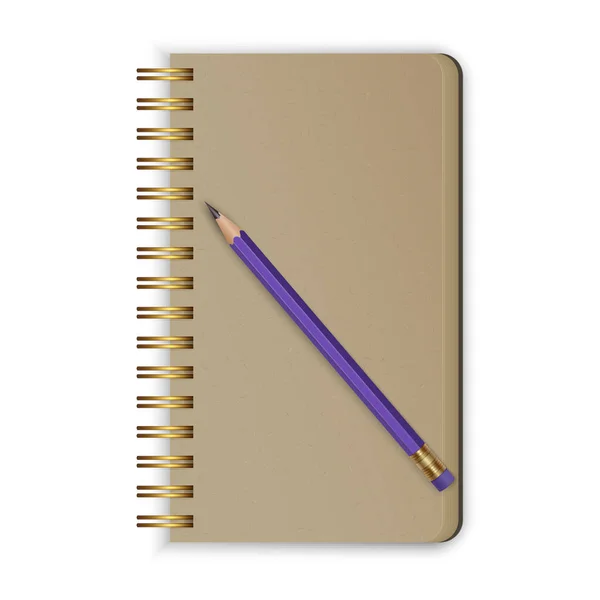 Cuaderno en espiral realista. maqueta en blanco para el diseño. Cuaderno realista con un simple lápiz. Vector EPS 10 ilustración — Archivo Imágenes Vectoriales