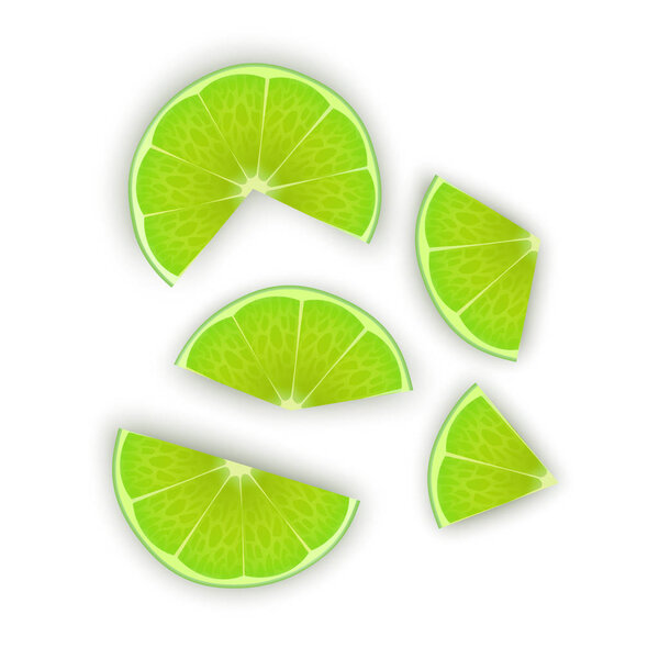 Свежие ломтики лайма на белом фоне, набор ярких цитрусовых, ломтики лайма для вашего проекта
