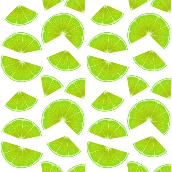 Seamless Endless Pattern with Print of Fresh lime slices, in cartoon style on white background. Can be used in food industry for wallpapers, posters, wrapping paper, Vector illustration — ストックベクタ