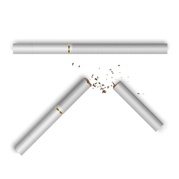 Set of cigarette and broken cigarette concept no smoke stock vector illustration isolated on white background — ストックベクタ