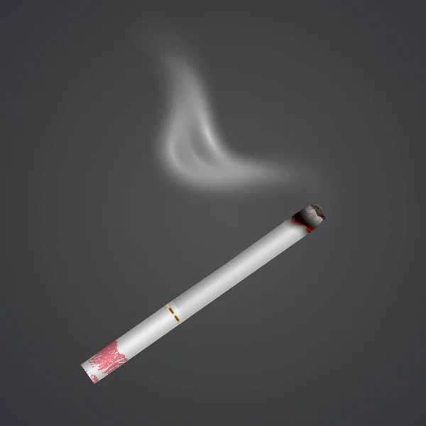 Realistische sigaret met rook en lippenstift print geïsoleerd op achtergrond. Vrouwelijke verslaving. Tabak. Narcotisch probleemconcept, Vector Eps 10 illustratie — Stockvector