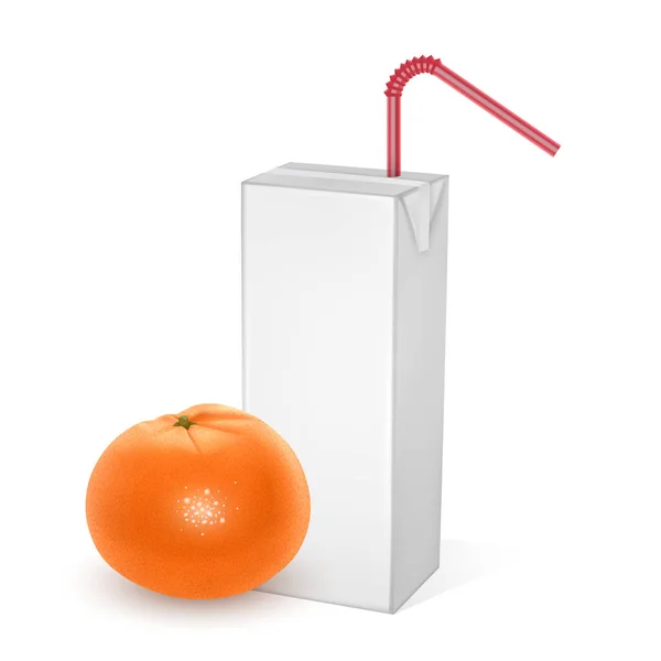 Die Kartons mit Orangensaft, isoliert auf hellem Hintergrund. White-Pack-Attrappe, Vektor-Illustration der realistischen Vorlage — Stockvektor