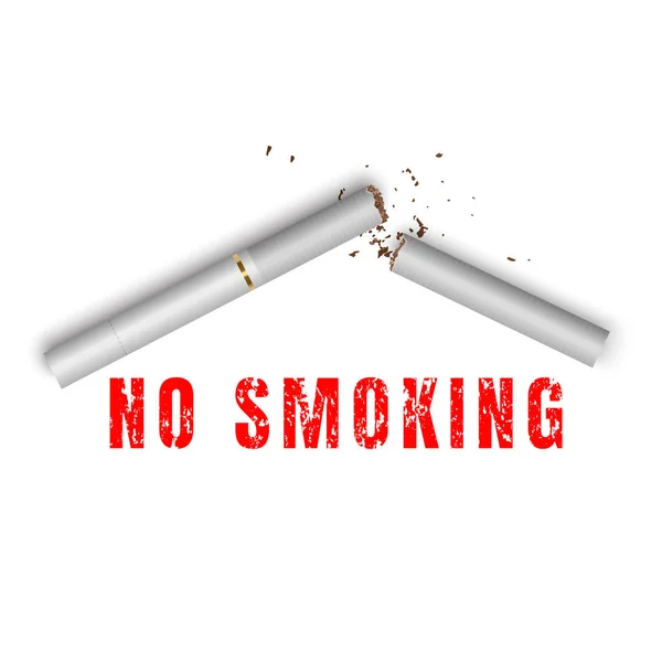 A broken cigarette on white background. Stop smoking vector sign in realistic style — Stock Vector