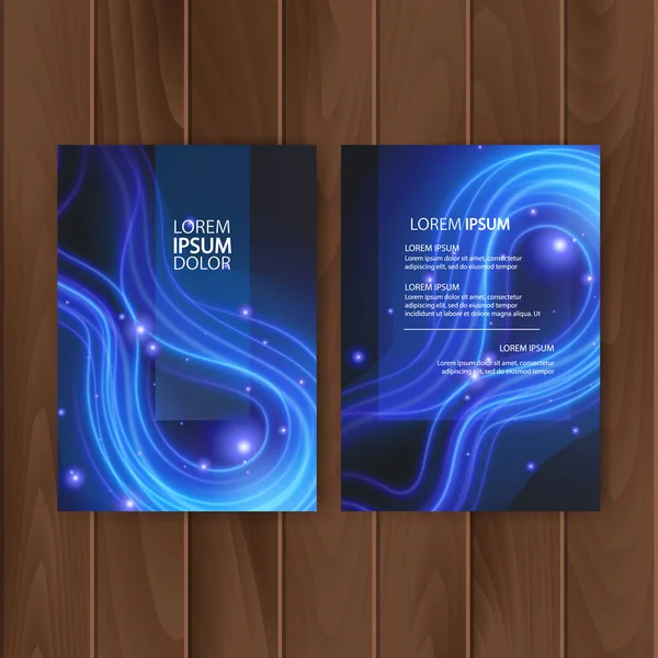 Plantillas para portada o folleto, con líneas de neón azul, Business Book Cover Design Template en A4. Vector EPS 10 ilustración — Vector de stock