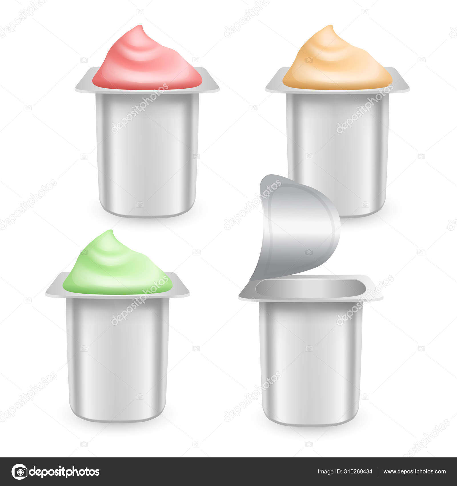 Download Set Of White Matte Plastic Pots For Yogurt Cream Dessert Or Jam Photorealistic Packaging Mockup Templates With Yogurt And Empty Pot On White Background Vector Eps 10 Vector Image By C