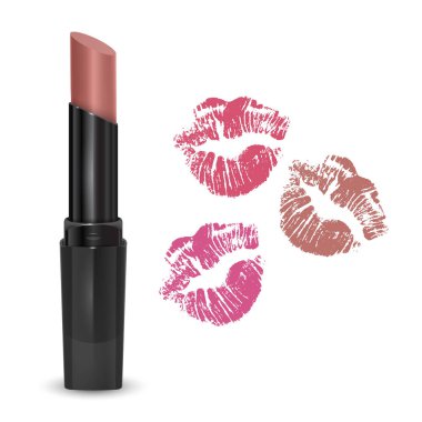 Gerçekçi ruj, beyaz arkaplanda izole edilmiş farklı renklerin öpme izleri.