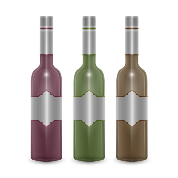 Set de botellas de vino en estilo realista, ilustración vectorial sobre fondo blanco — Archivo Imágenes Vectoriales