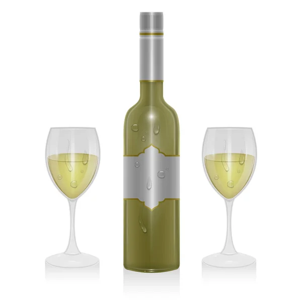Botella de vino ligero y una copa de vino ligero aislado sobre fondo blanco, ilustración vectorial en estilo realista — Archivo Imágenes Vectoriales