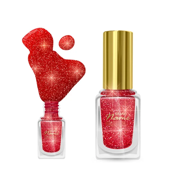 Nail Polish with glittery texture, nail Polish of red color with shiny texture, illustration on white background