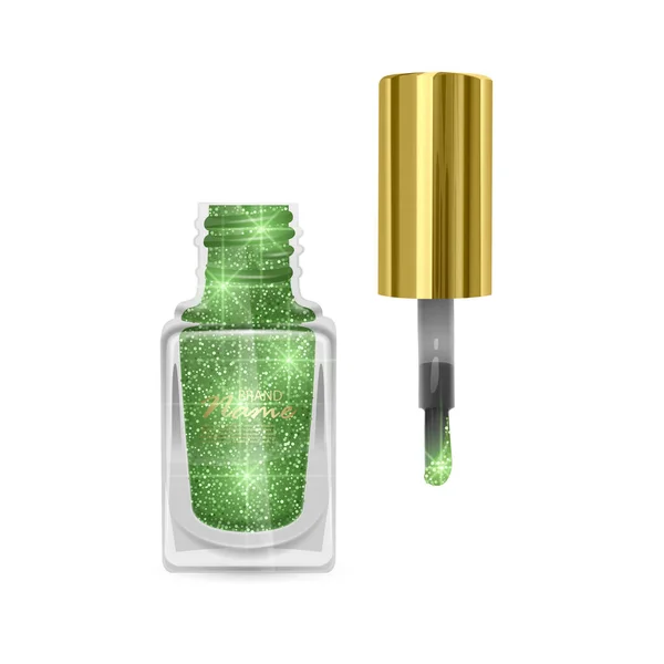 Лак для ногтей с блестящей текстурой, лак для ногтей зеленого цвета с блестящей текстурой, иллюстрация на белом фоне — стоковый вектор