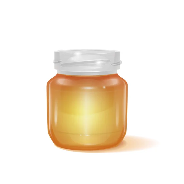 A glass full of honey and honey dipper. Vector EPS 10 illustration in realistic style isolated on white background. — Stock Vector