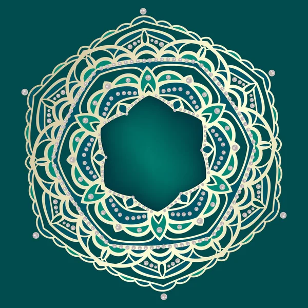 Gouden Mandala, islam, Arabisch en Indiase motieven, wenskaart voor Ramadan vakantie, vector illustratie — Stockvector