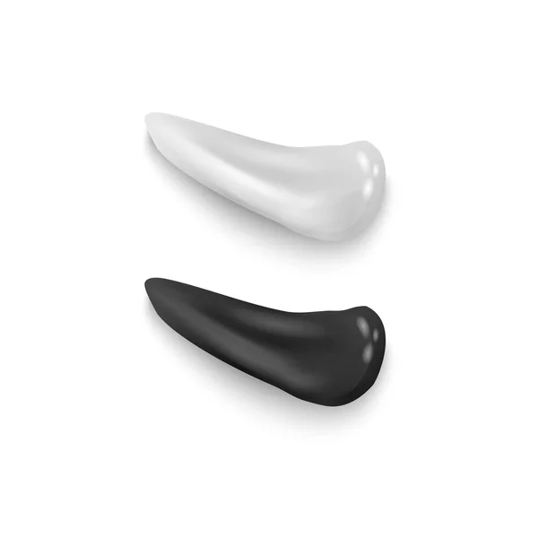 Manchas de crema cosmética realistas. Gotas blancas y negras sobre fondo blanco, manchas de textura vectorial aislada — Vector de stock