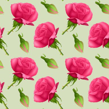 Güllerle kusursuz, sonsuz desen. Parlak pembe güller ve dikişsiz arka planda, ambalaj için tasarım. Vektör Eps 10 illüstrasyon