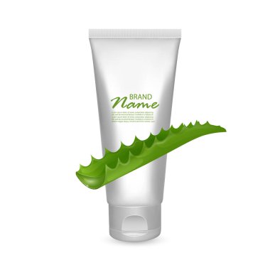 Aloe vera ile kozmetik krem. Aloe vera kollajen vitamin cilt bakım kremambalaj marka tasarımı. Vektör Eps 10 illüstrasyon