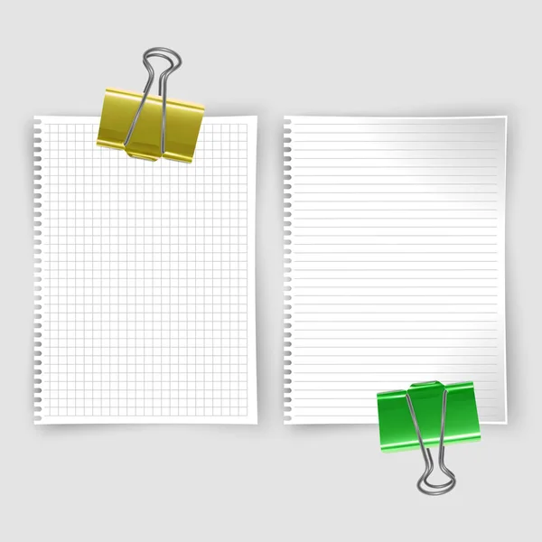 Sada realistických bílých notebooků, náčštek s linkami a poznámkovým blokem v buňce pro psaní šablon zpráv, svislý list papíru. Vektorové EPS 10 ilustrace — Stockový vektor