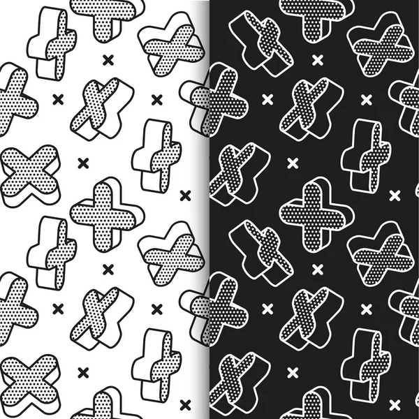 Set van naadloze, eindeloze patronen met grafische elementen in pop-art stijl. Naadloze patronen in zwart-wit achtergrond, kan worden gebruikt voor wallpapers, posters, inpakpapier. — Stockvector