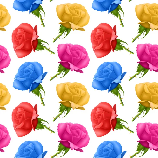 Nahtlose, endlose Muster mit realistischen Rosen, nahtloser Hintergrund mit hellen und bunten Rosen, Design für Ihre Verpackung. Vektorillustration — Stockvektor