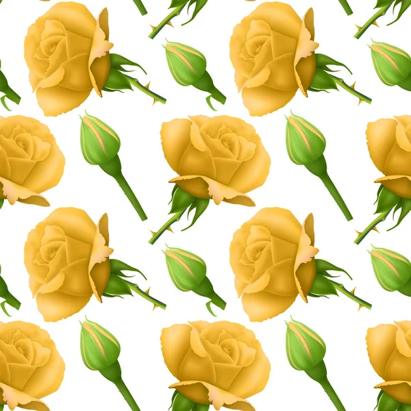 Nahtloses, endloses Muster mit realistischen Rosen, nahtloser Hintergrund mit leuchtend gelben Rosen, Design für Ihre Verpackung. Vektorillustration — Stockvektor