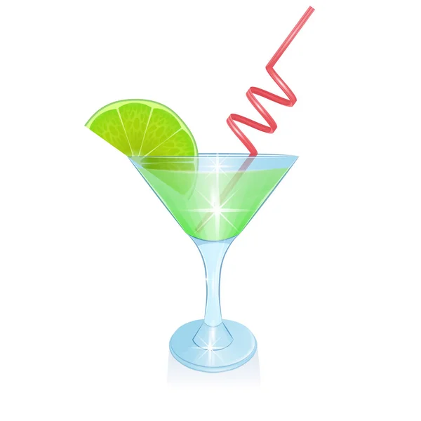 Vektor-Glas Margarita, realistischer Cocktail mit Limettenscheibe und Stroh zum Trinken isoliert auf weiß. Farbe Illustration Sommer Alkohol trinken. — Stockvektor