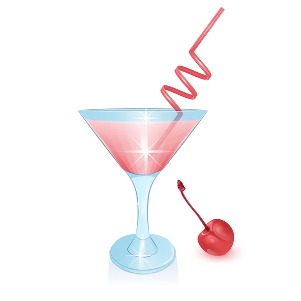 漫画風の飲み物のためのストローとアルコールカクテルのガラス, 白い背景に隔離, ベクトルEps 10イラスト — ストックベクタ