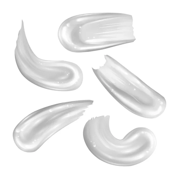 Conjunto de esfregaços de creme realistas de cor branca. gotas e manchas de nata branca grossa de produto cosmético. Elementos para o seu design, ilustração Vector EPS 10 —  Vetores de Stock