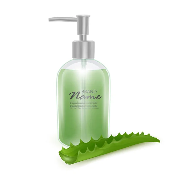 Il Barattolo con sapone liquido, Aloe Vera Shampoo, modello per il tuo logo e design. Illustrazione del vettore EPS 10 — Vettoriale Stock