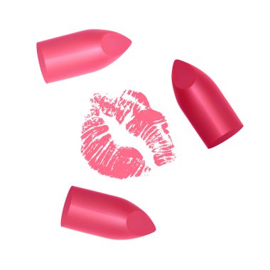 Kadın lüksü. Bir poster için parlak kırmızıdan soluk pembe şablona kadar çeşitli kırık ruj, gerçekçi maket, vektör illüstrasyon