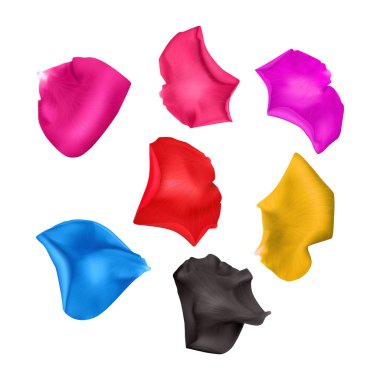 Set gül yaprakları parlak farklı renklerde, yakın çekim beyaz bir arka plan romantik tebrik tasarımı için kullanılabilir. Gerçekçi Vektör illüstrasyon