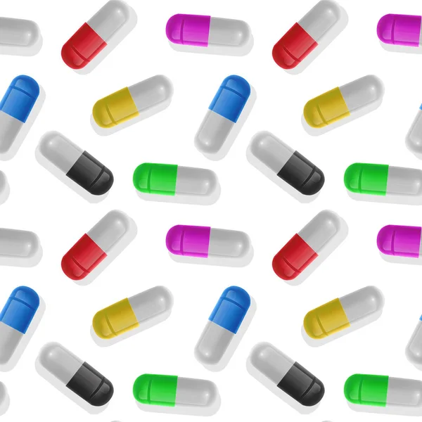 Nahtlose, endlose Muster, Medizin Hintergrund mit Pillen Tabletten in realistischem Stil Design für Ihre Hülle oder Verpackung. Vektor Folge 10 Abbildung — Stockvektor