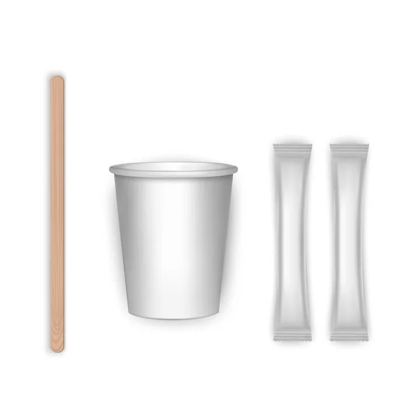 Taza de café para llevar, maqueta realista 3d sobre fondo blanco, plantilla para su diseño vector ilustración — Vector de stock