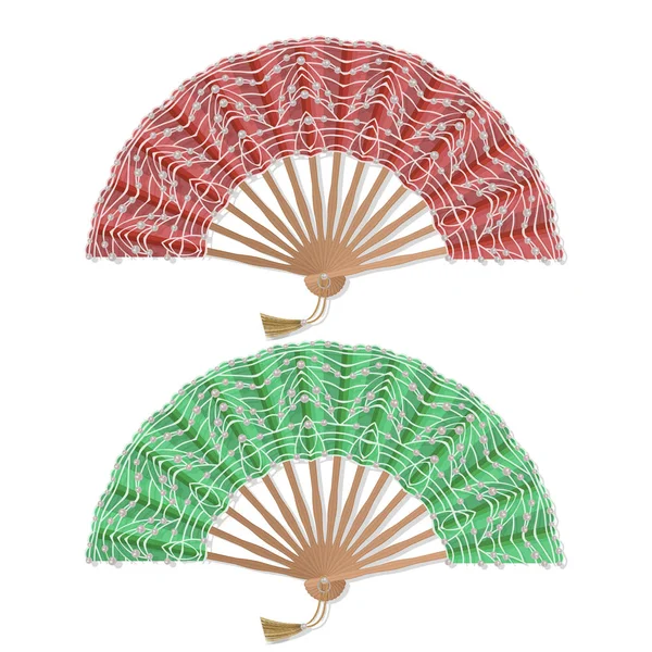 Conjunto de abanicos japoneses orientales aislados sobre fondo blanco. Vector plegable ventiladores en estilo realista — Vector de stock