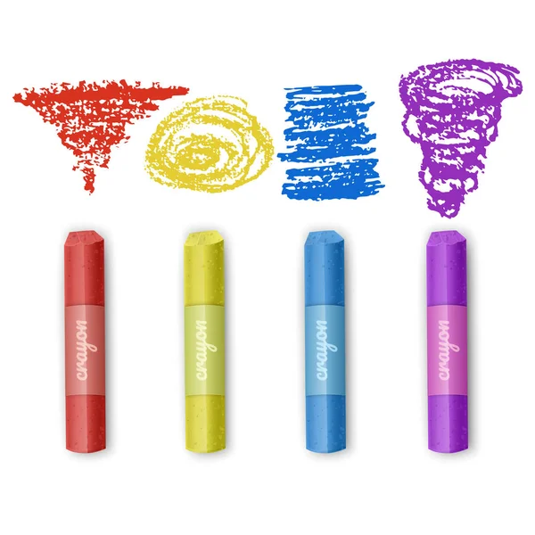 Conjunto de lápices de colores arcoíris, incluyendo pasteles de colores, de vuelta a la escuela, proyectos de arte y artesanía, álbumes de recortes aislados sobre fondo blanco. Vector EPS 10 ilustración — Vector de stock