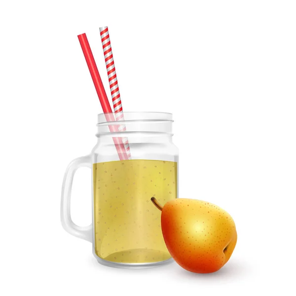 Das Glas Smoothies aus Birne mit gestreiftem Stroh für Cocktails isoliert auf weißem Hintergrund für die Werbung für Ihre Produkte Getränke in Restaurants und Cafés. Vektor Folge 10 Abbildung — Stockvektor