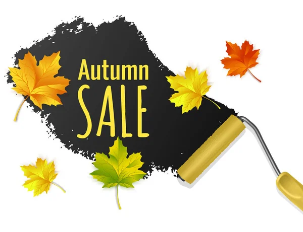 Conception de bannière de vente d'automne avec fond de feuilles d'automne colorées pour la promotion des achats de la saison d'automne. Illustration vectorielle . — Image vectorielle