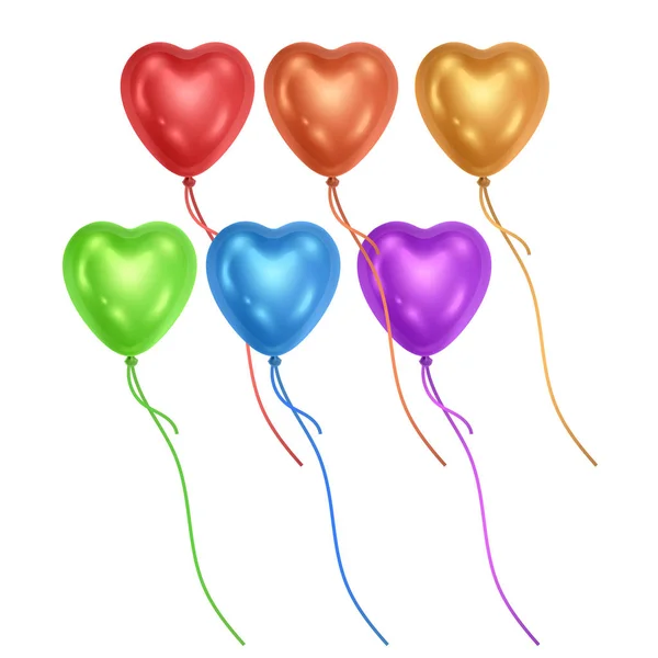 Ballons vectoriels en forme de coeur isolés sur fond transparent. ballons lumineux et colorés sur fond blanc. Élément de décoration festive pour la Saint-Valentin ou le mariage. Illustration du vecteur Eps 10 — Image vectorielle