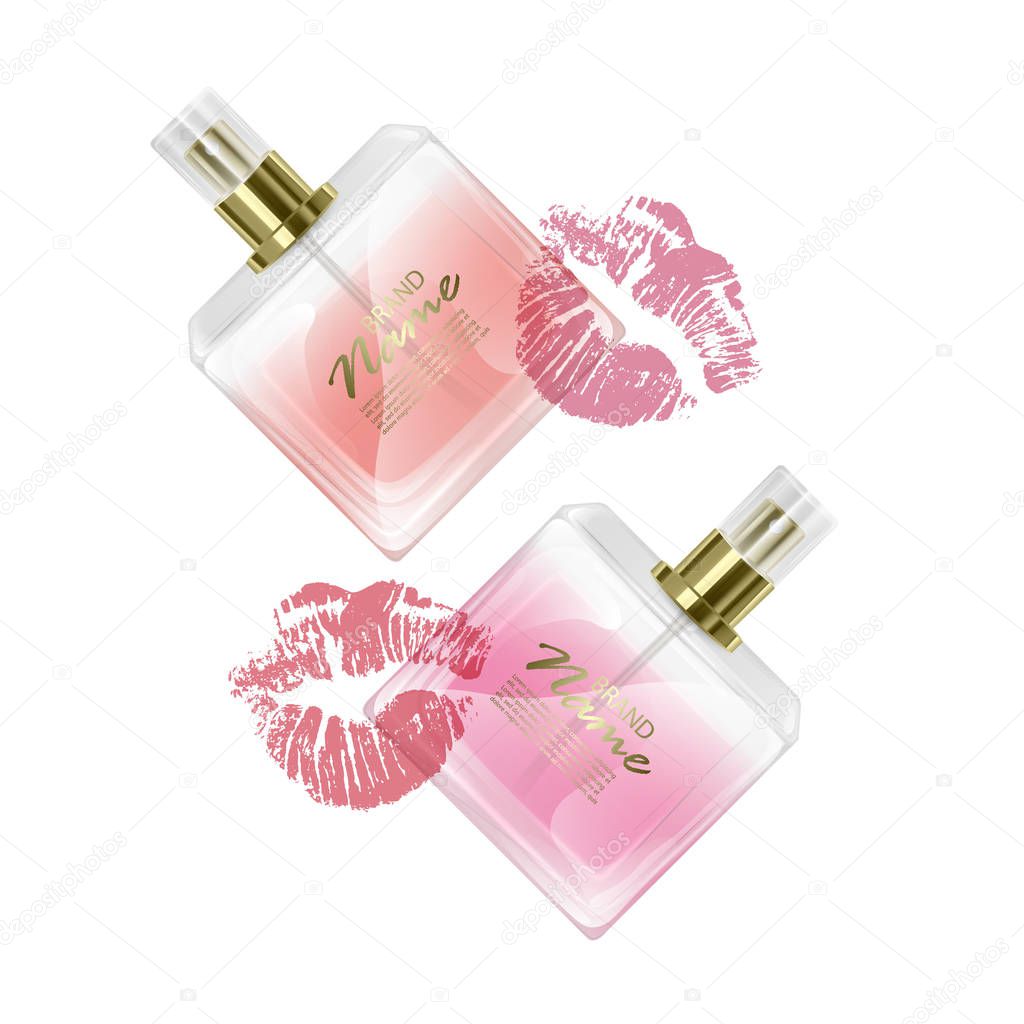 Perfume bottle mockup on white background, Cosmetic glass bottle in 3d illustration for design use, Vector EPS 10 illustration
