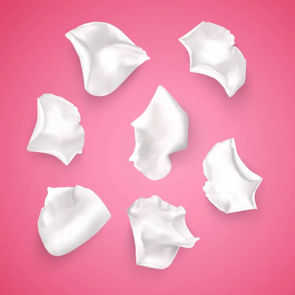 Conjunto de pétalos de rosa blanca, primer plano sobre un fondo rosa se puede utilizar para el diseño de saludos románticos. Vector Eps10 ilustración — Vector de stock