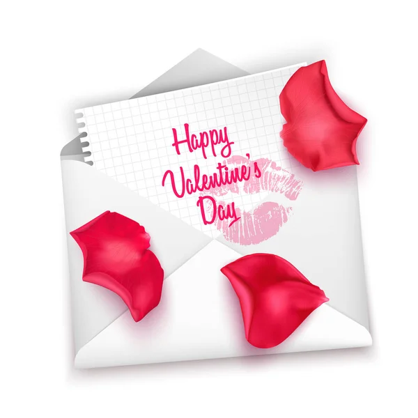 Hou van mail met Valentine Card, happy valentine's Day geschreven op een envelop, Valentines Day brief. Realistische vector illustratie — Stockvector