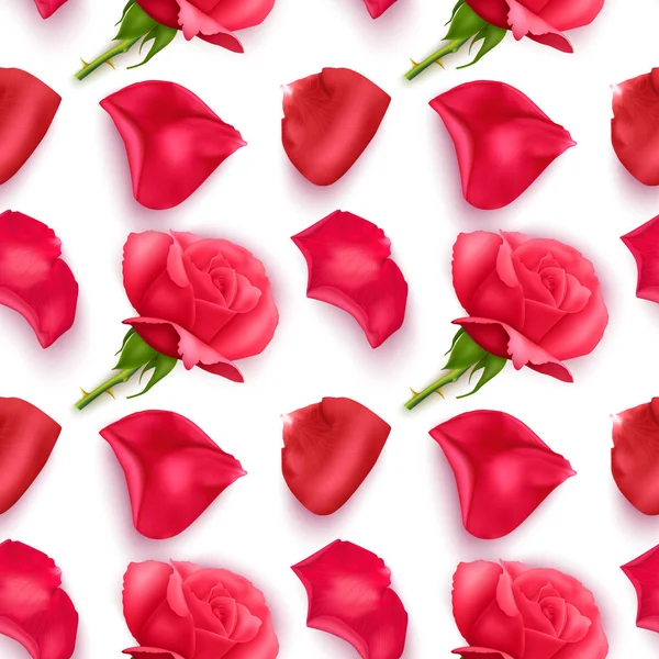 Vektor nahtlose, endlose Muster mit roten Blütenblättern und Rosen, kann in der Lebensmittelindustrie für Tapeten, Geschenkpapier, Hochzeitskarten verwendet werden. — Stockvektor