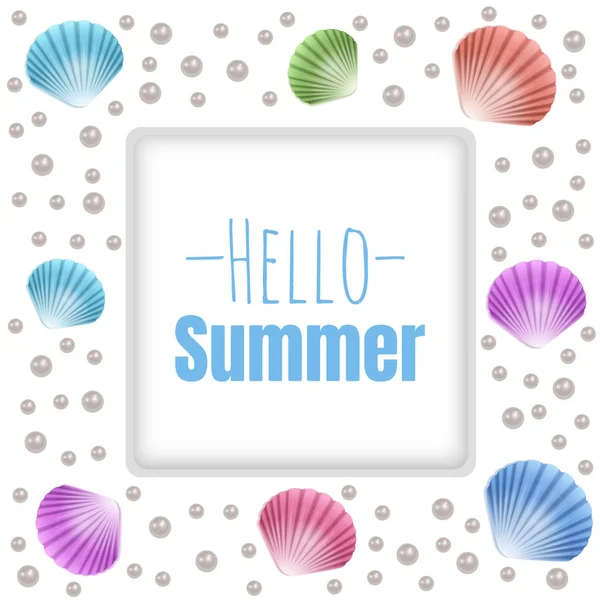 Seashell element of your design, Travel time banner. Hello Summer, holiday seashells frame. Vector illustration. — Stock Vector