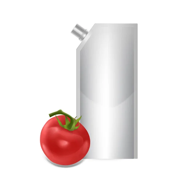 Leere Plastikbeutelschablone für Püree, Ketchup oder Soßen, Verpackung mit weißer Farbe. Vektorillustration. — Stockvektor