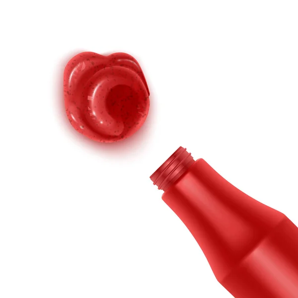 Éléments vectoriels réalistes sauce tomate, éclaboussure de jus de tomate, bouteille de ketchup, sauce pressée sur fond blanc Illustration vectorielle EPS 10 — Image vectorielle