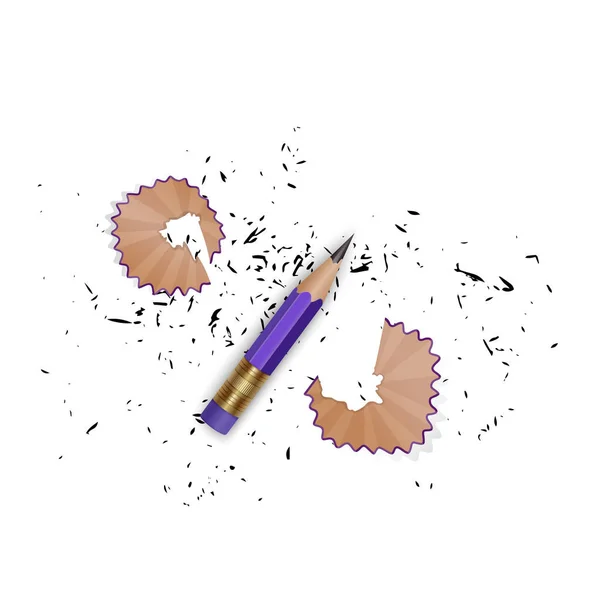 Satz von Vektorillustrationen in realistischem Stil geschärfte Bleistifte mit einem Gummi, Bleistiftspäne und Graphit isoliert auf weiß — Stockvektor