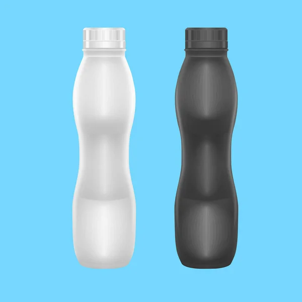 Set leere weiße Flaschen für Milch oder Joghurt, Flasche mit Trinkjoghurt, Vektorillustration — Stockvektor