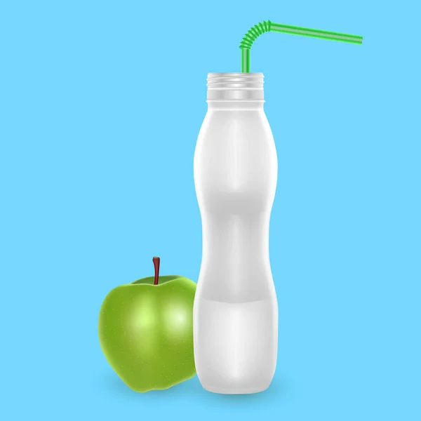 3D біла пляшка йогурту, реалістична пляшка з йогуртом для пиття яблук, Вектор EPS 10 ілюстрація — стоковий вектор