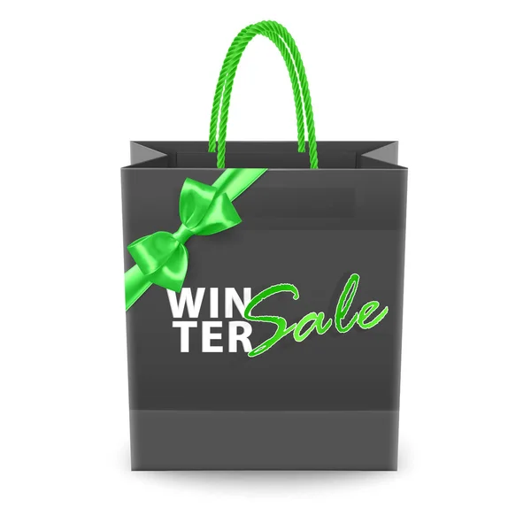 Χριστουγεννιάτικη αφίσα πώληση, με πράσινο τόξο και τσάντα για ψώνια φόντο, διάνυσμα EPS 10 απεικόνιση — Διανυσματικό Αρχείο