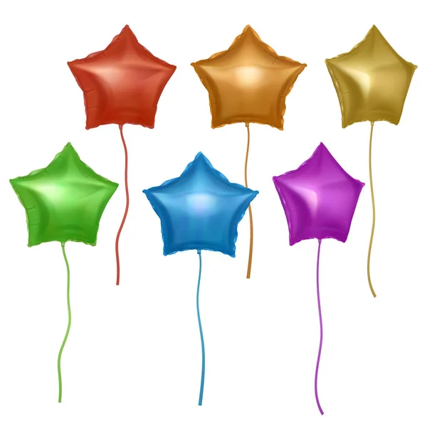 Vektor-Luftballons mit der Form von Sternen. helle bunte Luftballons auf weißem Hintergrund. Festliches Dekorationselement für Valentinstag oder Hochzeit. Vektor Folge 10 Abbildung — Stockvektor