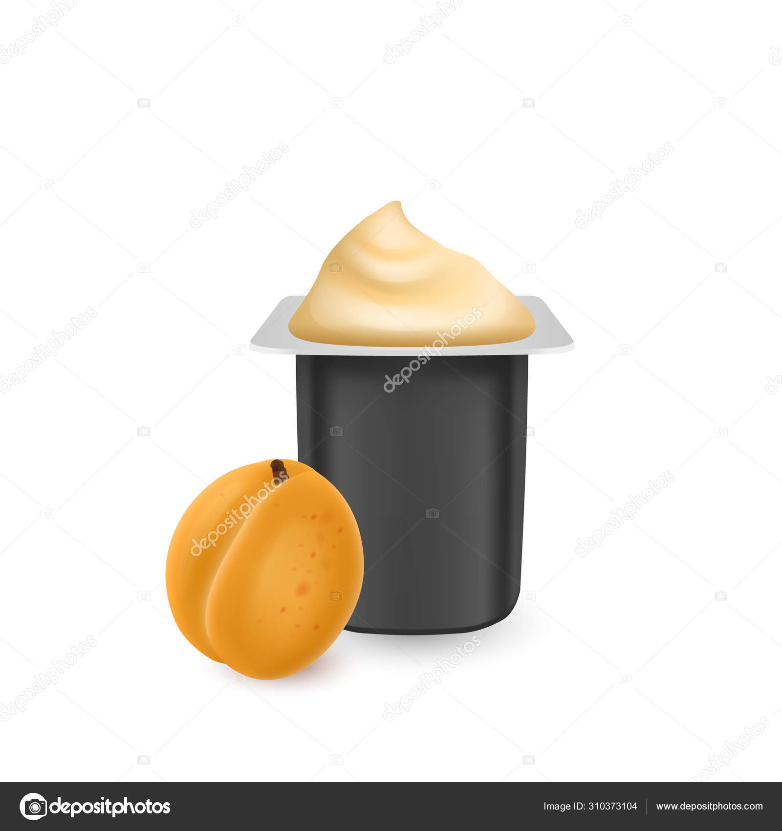 Download The Black Matte Plastic Pot For Yogurt Cream Dessert Or Jam Photorealistic Packaging Mockup Template Yogurt Cream With Fresh Apricots Isolated On White Background Vector Eps 10 Vector Image By C